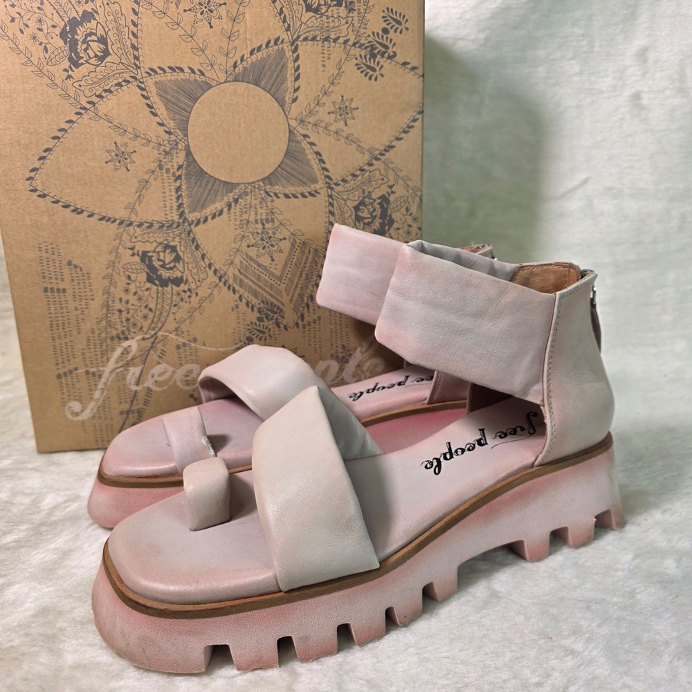 Free People Maddox Lug Sole Sandal Shell Pink Leather Women 36.5 6